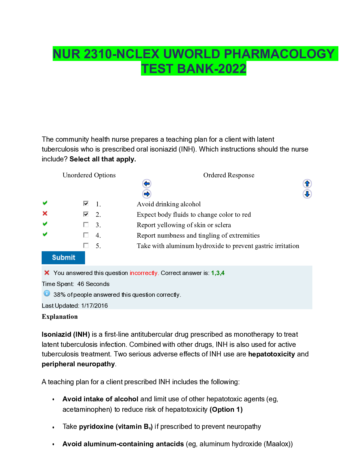 Preview of NUR 2310-NCLEX UWORLD PHARMACOLOGY TEST BANK-2022